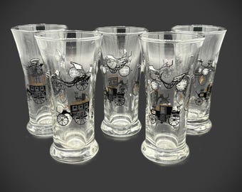 1950s Libbey "Curio" Horseless Carriage Cordial Glasses - Set of 5