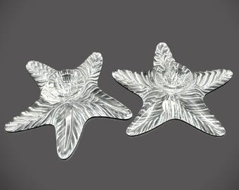 Vintage Cristal d'Arques  French Lead Crystal Starfish Taper Candle Holders Set of 2