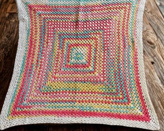 Handmade Pastel Easter Granny Square Blanket - Continuous Crochet Throw