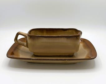 Vintage Gres Oxford Sauce Boat & Underplate Set | Mid-Century Modern Stoneware | 1970s