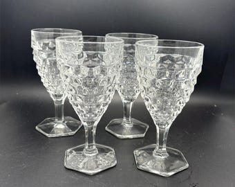 Vintage Fostoria American Clear Water Goblet Cubist Pattern - Set of 4