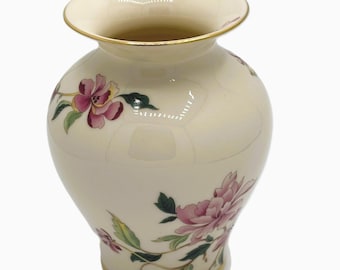 Vintage Lenox Barrington Vase: Azalea Floral Porcelain with 24k Gold Trim