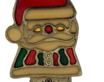 Vintage Santa Claus Candle Holder | Stained Glass Style | Christmas Decor