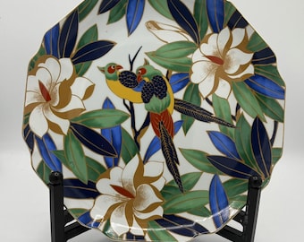 Vintage Takahashi Tropicale Parrot Plate: Hand-Decorated Porcelain, Made in Japan