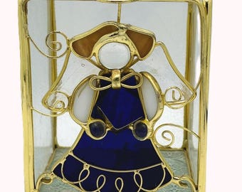Vintage Stained Glass Angel Votive Holder
