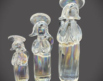 Vintage Iridescent Glass Angel Figurines - Set of 3, Holiday Decor