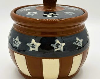 Vintage Park Designs Stars and Stripes Pottery Canister with Lid