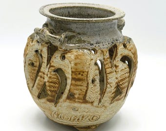 Vintage Pottery Votive, Catherine 'Dodie' Cariaso Studio Handmade Signed Stoneware Pottery Candle Holder