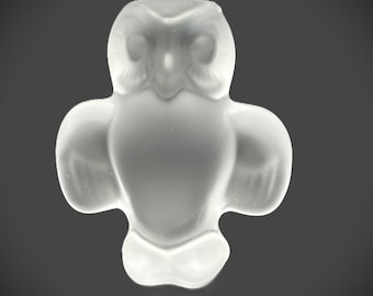 Vintage Signed Cristal de Sevres Frosted Crystal Owl Figurine | Mid-Century French Art Glass Paperweight