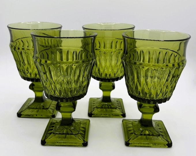 Featured listing image: Vintage Indiana Glass Mt. Vernon Avocado Green Water Goblet set of 4