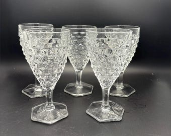 Vintage Fostoria American Cubist Clear Water Goblet - Set of 5