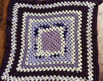 Handmade Crochet Purple Ombre Granny Square Blanket - Lilac and Violet Concentric Square Afghan -