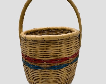 Handwoven Wicker Basket with Red and Blue Stripes - Americana