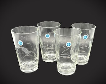 Vintage Sasaki Crystal Tumblers: Etched Wheat Design, MCM Barware (Set of 4)