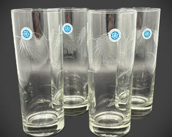 Vintage Sasaki Etched Wheat Highball Glasses, Set of 4 - Mid-Century Barware