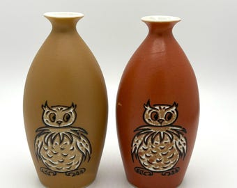 Vintage ENESCO Japan Imports Mid Century Modern Hand-painted Owl Collectible Bud Vase - 1970s