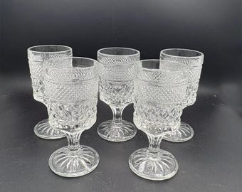 Set of 5 Vintage Anchor Hocking Wexford Clear Glass Goblets