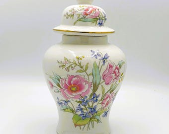 Vintage Japanese Porcelain Ginger Jar with Gold Trim