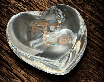 Vintage Baccarat France Clear Crystal Puffed Heart Paperweight