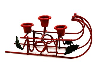 Vintage NOEL Sleigh Candle Holder | Red Wire Christmas Centerpiece