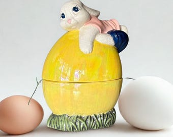 Vintage Ceramic Easter Bunny & Egg Trinket Dish