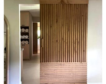 Handmade Ribbed Wood Sliding Door | Modern Minimalist Design, Hardware Included