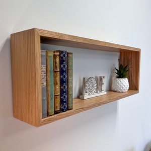 Solid Oak Box Shelves - Customizable - Wall Décor - Wood Shelf - Book Nook - Mid Century Display - Floating - Hanging Chevron - Nursery -