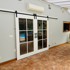 French Barn Doors – Any Size – Hardware + Header Included – Interior Sliding Door - Rustic Farmhouse – Custom Made - Mid Modern - Glass -