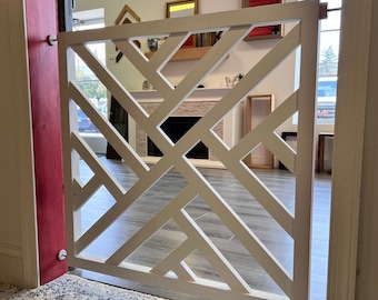 Pressure Mounted Geometric Gate - Pet Security Gate - Modern Baby Gate - Child Gate - Barn Door Pet Gate - Reclaimed Wood - Dog Gate -  Cat