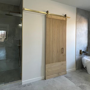Ribbed Barn Doors – Any Size – Hardware + Header Included – Interior Sliding Doors - Mid Century Modern – Fluted - Minimalist - Industrial