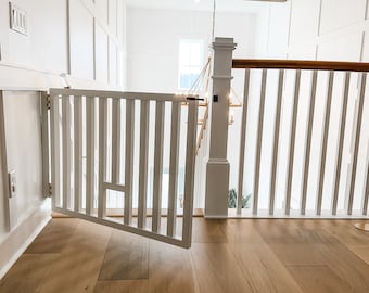 Modern Solid Wood Pet Gate  Baby Security Barrier - Pet Passthrough - Made To Fit