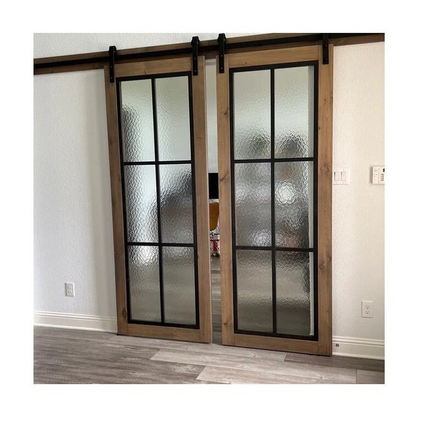 French Style Barn Doors – Any Size – Hardware + Header Included – Sliding Interior Door - Rustic Farmhouse – Custom - Mid Modern - Glass