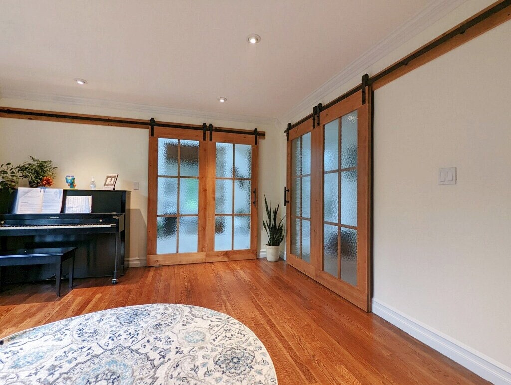 Custom French Style Glass Sliding Barn Door - Handmade Hardware Included