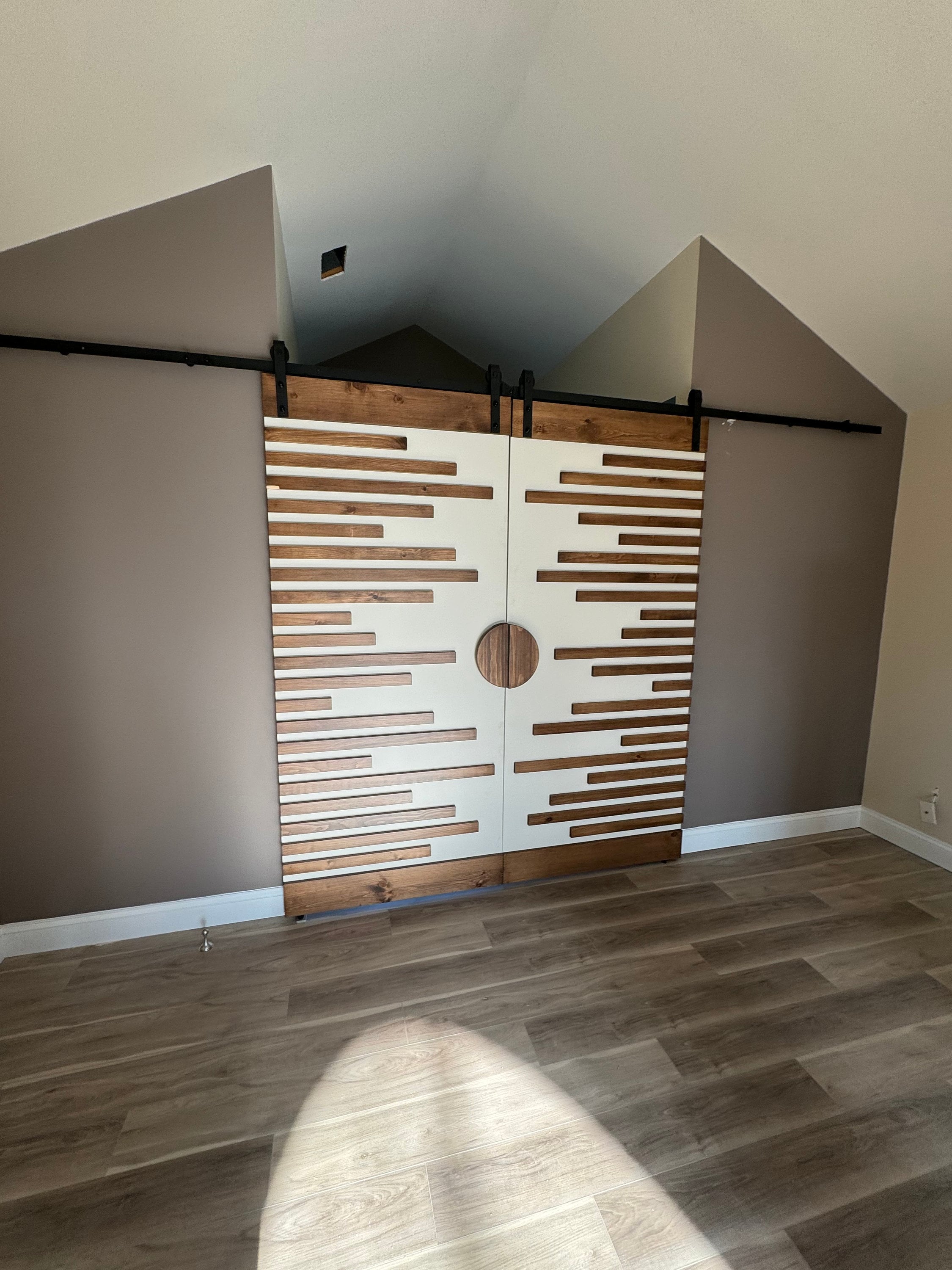 Geometric Barn Doors – Any Size – Hardware + Header Included – Sliding Interior Door - Rustic Farmhouse – Custom - Mid Modern - Contemporary