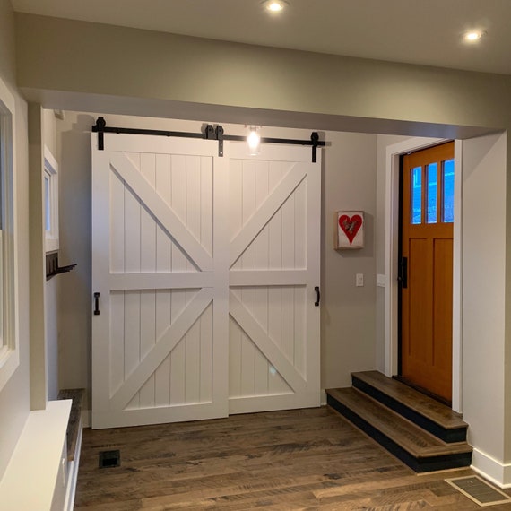 Classic Brace Barn Doors Any Size Hardware and Header Included Window  Treatments Interior French Rustic Farmhouse Custom 