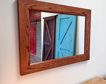 Solid Oak Farmhouse Framed Wall Mirror - Bathroom Mirror- Vanity Mirror - Master Bathroom Mirror - Rustic Wood Frame Mirror - Living Room