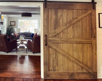 Classic Brace Barn Doors – Any Size – Hardware + Header Included – Mid Century Modern – Sliding Door- Rustic Farmhouse – Custom _ Handmade