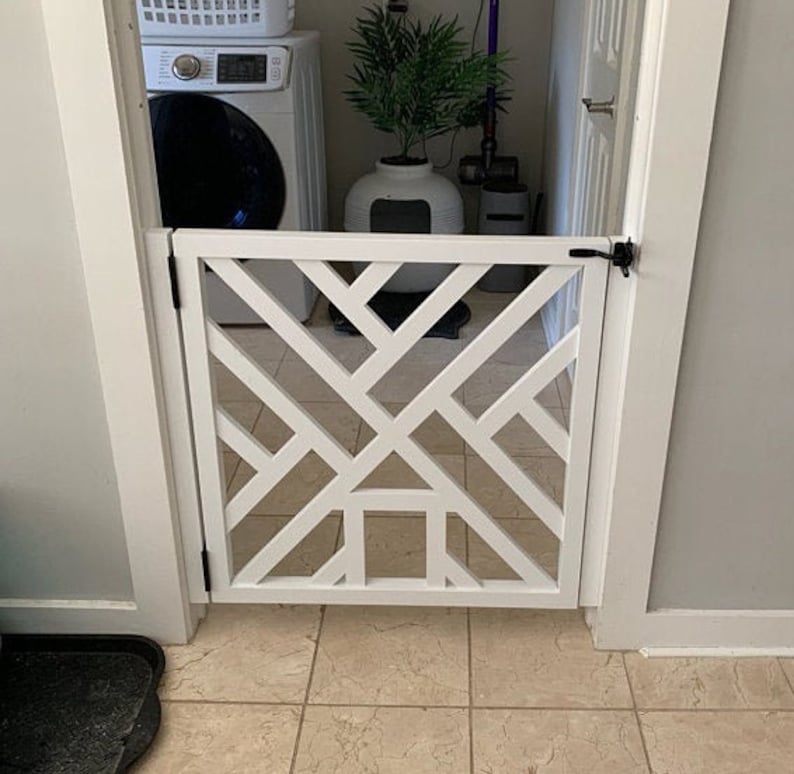 Geometric Gate Cat Door Pet Security Gate Modern Baby Gate Barn Door Pet Gate Reclaimed Wood Wooden Baby Gate Dog Gate image 1