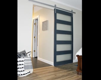 Glass Barn Doors – Any Size – Hardware + Header Included – Mid Century – Modern - Interior Sliding - Frosted - Contemporary – Custom - Home