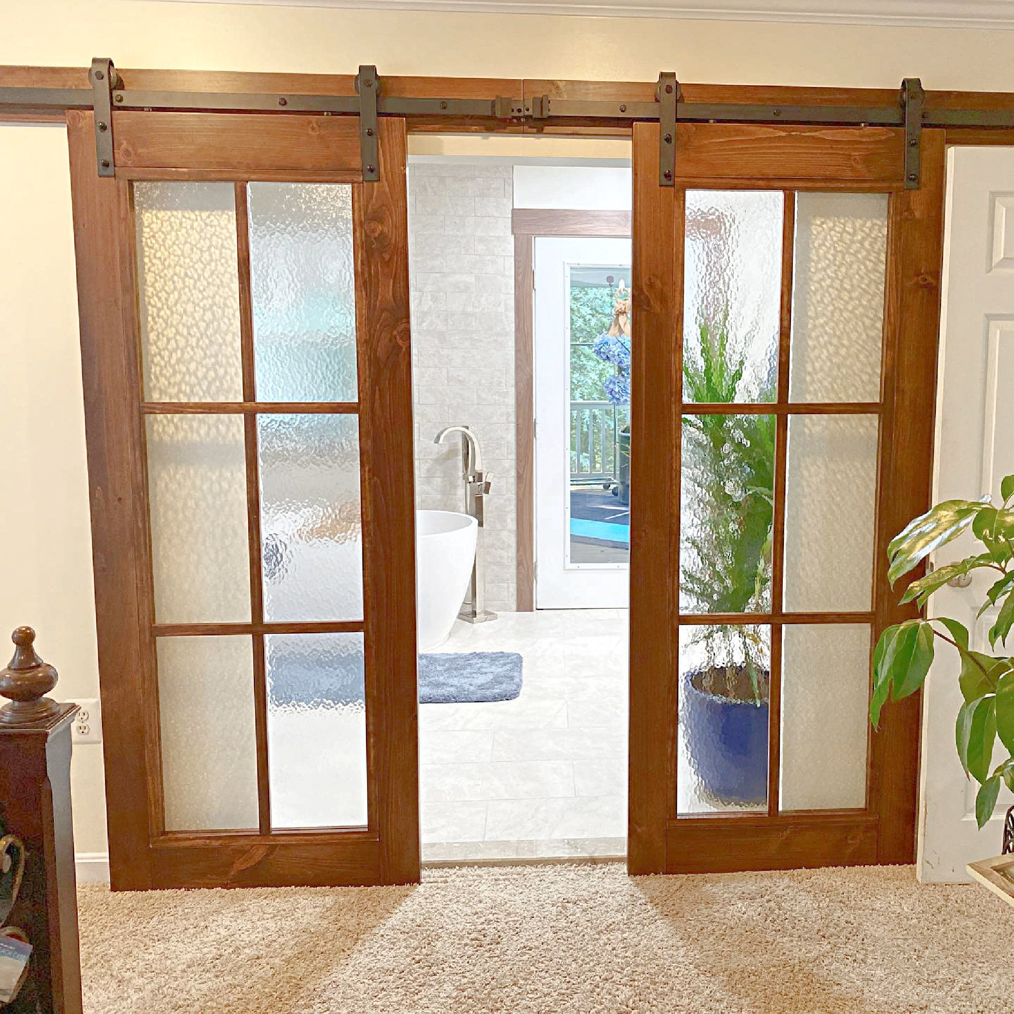 Custom Glass Panel Sliding Barn Door - Rustic Farmhouse Style