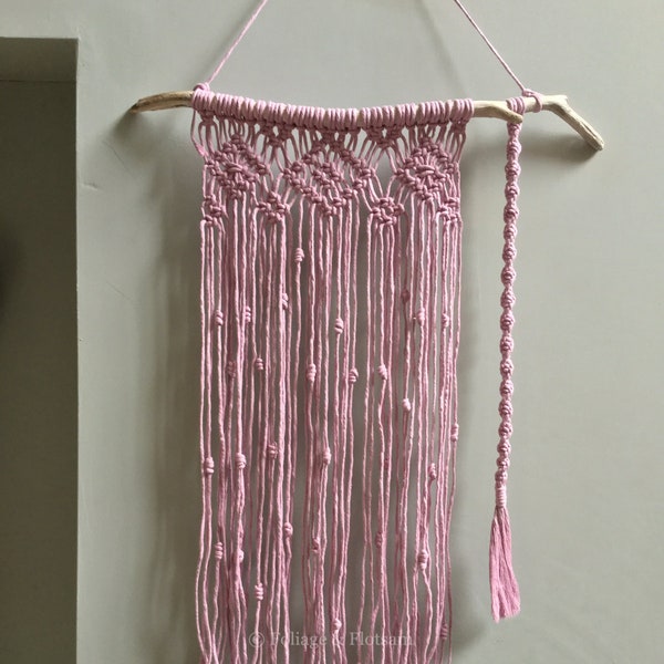 Pink Macrame wall hanging. Boho, Scandi style, bohemian wall decor with driftwood, medium size