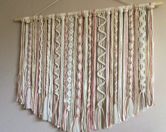 Macrame wall hanging, pink accent tapestry