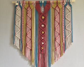 Colourful macrame wall hanging, Moroccan style tapestry