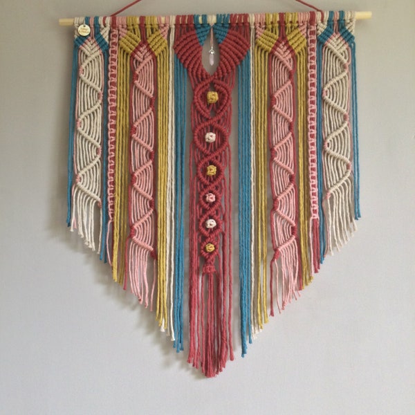 Colourful macrame wall hanging, Moroccan style tapestry