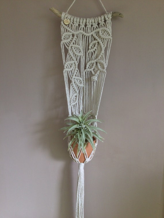 Macrame wall hanging planter, indoor plant holder, Boho plant pot, bohemian macrame leaves, driftwood planter