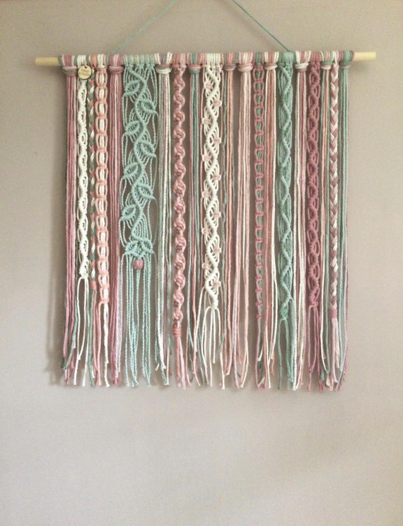 Macrame tapestry, pink and green wall hanging, boho decor