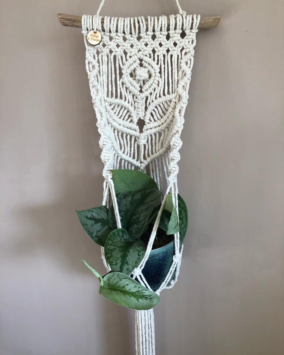 Macrame wall planter, Hanging indoor plant holder, Boho plant pot, bohemian wall decor, driftwood planter