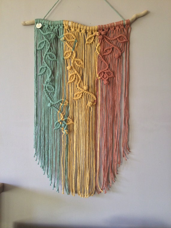 Macrame wall hanging, leaf design tapestry, autumn leaves, autumnal colours