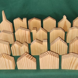 20 Assorted Wood House Shapes, Christmas Village, Holiday Village, solid wood, sanded and ready to finish right out of the box.