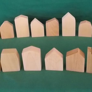 THICKER Little Wooden Houses, Christmas Village, Holiday Village – Set of 16 Unfinished Wood House Shapes